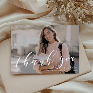 Cartão De Agradecimento Foto de Formatura com Caligrafia Clássica