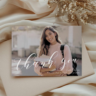 Cartão De Agradecimento Foto de Formatura com Caligrafia Clássica