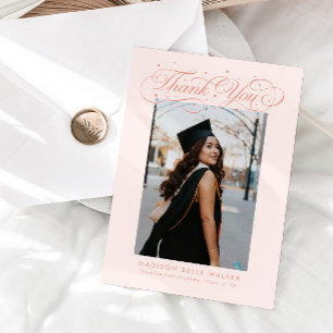 Cartão De Agradecimento Foto de Formatura com Elegante Letra em Rosa