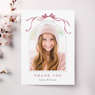 Cartão De Agradecimento Foto de Formatura com Laço Simples de Rosa Escuro