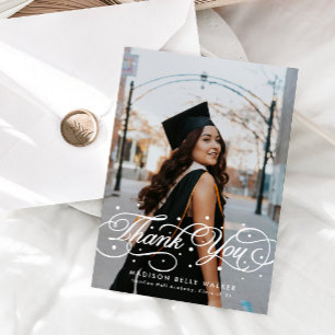 Cartão De Agradecimento Foto de Formatura com Letra Elegante
