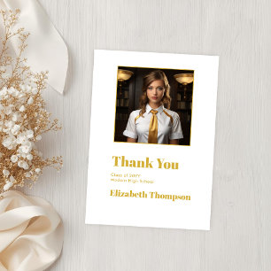 Cartão De Agradecimento Foto de Formatura Elegante em Dourado e Branco