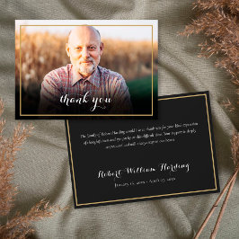 Cartão De Agradecimento Foto de Funeral com Moldura Dourada Elegante Rotei