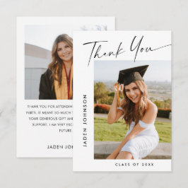 Cartão De Agradecimento Foto de Graduação 2 Minimalista Elegante