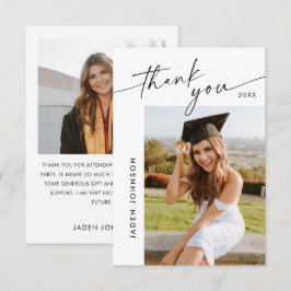Cartão De Agradecimento Foto de Graduação 2 Minimalista Elegante