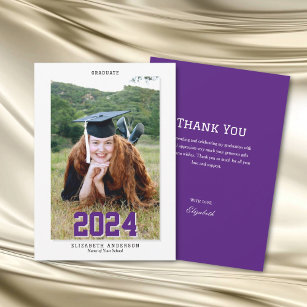 Cartão De Agradecimento Foto de Graduação do Formando Roxo Moderno 2024