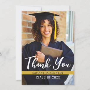 Cartão De Agradecimento Foto de Graduação Dourada 2025, em preto moderno