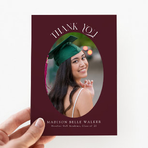 Cartão De Agradecimento Foto de Graduação Elegante de Oval Vermelho Obriga