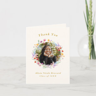 Cartão De Agradecimento Foto de Graduação Floral Boho Watercolor