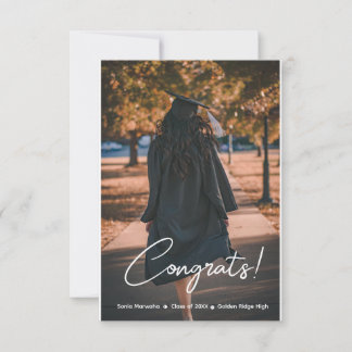 Cartão De Agradecimento Foto de Graduação Minimalista de Script Elegante