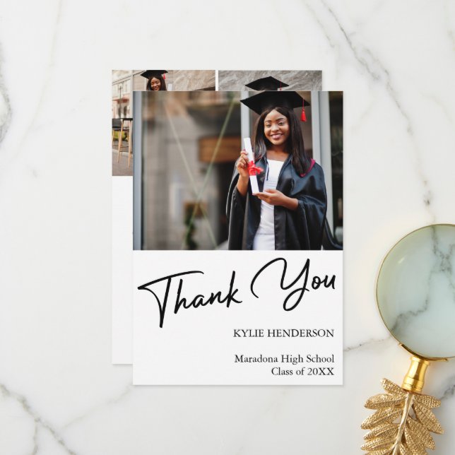 Cartão De Agradecimento Foto de Graduação Moderna Simples (Frente/Verso In Situ)