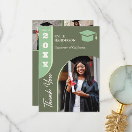 Cartão De Agradecimento Foto de Graduação Moderna Verde