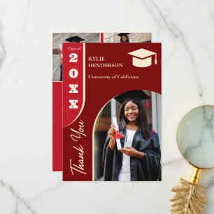 Cartão De Agradecimento Foto de Graduação Moderna Vermelha