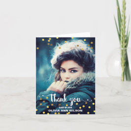 Cartão De Agradecimento Foto De Graduação Obrigado Faux Gold Foil Confetti