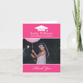 Cartão De Agradecimento Foto de Graduação Personalizada Elegante Rosa Quen