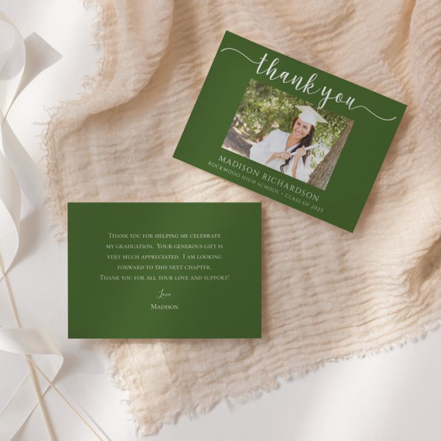 Cartão De Agradecimento Foto de Graduação Simples Verde e Branco (Criador carregado)