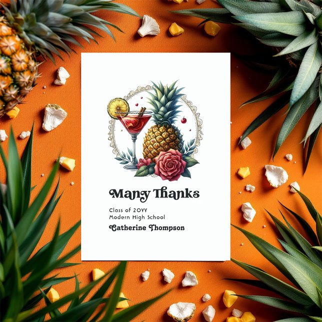 Cartão De Agradecimento Foto de Graduação Tropical (Tropical Graduation Photo Thank You Card)