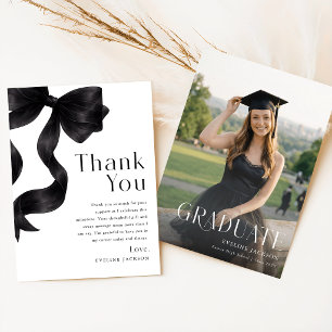 Cartão De Agradecimento Foto de Graduado com Laço Preto Graduação
