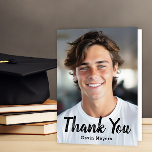 Cartão De Agradecimento Foto de Graduado com Letra Casual