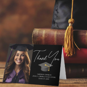 Cartão De Agradecimento Foto de Graduado Elegante Personalizada 2026 Gradu