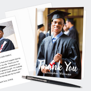 Cartão De Agradecimento Foto de Graduado em Brush Script Branco