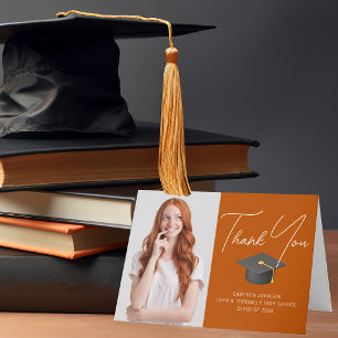 Cartão De Agradecimento Foto de Graduado Laranja Moderna Personalizada Gra