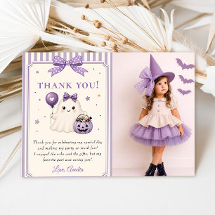 Cartão De Agradecimento Foto de Halloween de Fantasma Fofo Roxo