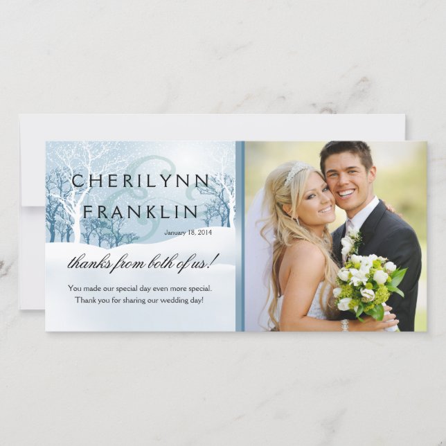 Cartão De Agradecimento Foto de inverno de neve Obrigado azul de gelo (Frente)