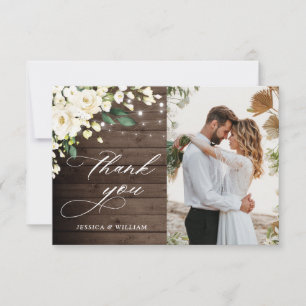 Cartão De Agradecimento Foto de Lanterna Rústica de Madeira Rosas Brancas