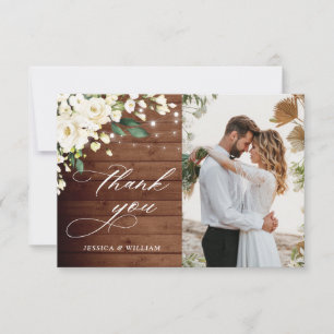 Cartão De Agradecimento Foto de Lanterna Rústica de Madeira Rosas Brancas