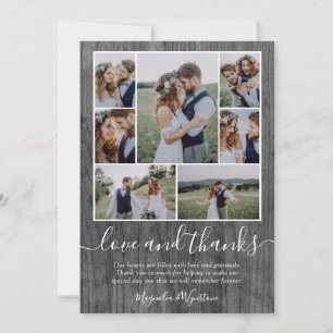 Cartão De Agradecimento Foto de madeira Colagem Amar e Obrigados Casamento
