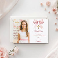 Foto de menina com laço rosa Confirmação