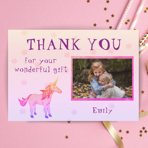 Cartão De Agradecimento Foto de Menina de Unicórnio Personalizado de Agrad