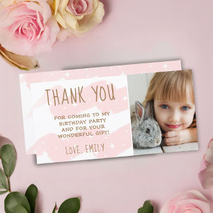 Cartão De Agradecimento Foto de Menina Estrela em Aquarela de Onda Rosa Fo