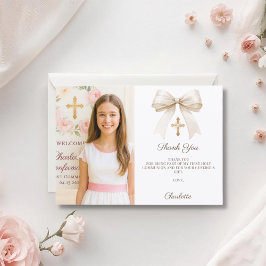 Cartão De Agradecimento Foto de menina laço creme Confirmação