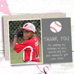 Cartão De Agradecimento Foto de Menino Beisebol Bola Aniversário Infantil
