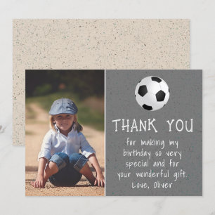 Cartão De Agradecimento Foto de Menino Bola de Futebol Aniversário do Garo