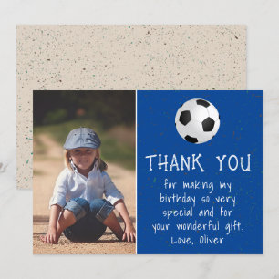 Cartão De Agradecimento Foto de Menino Bola de Futebol Aniversário do Garo