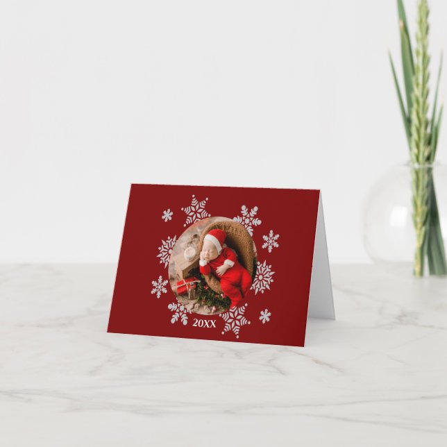 Cartão De Agradecimento Foto de Natal com Floco de Neve   (Frente)