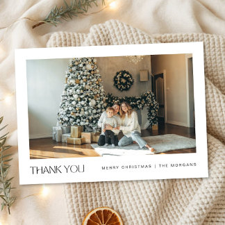 Cartão De Agradecimento Foto de Natal de Família Minimalista Moderna e Ele