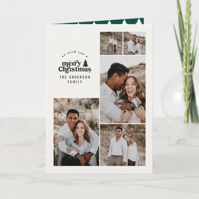 Cartão De Agradecimento Foto de Natal verde moderna (Frente)