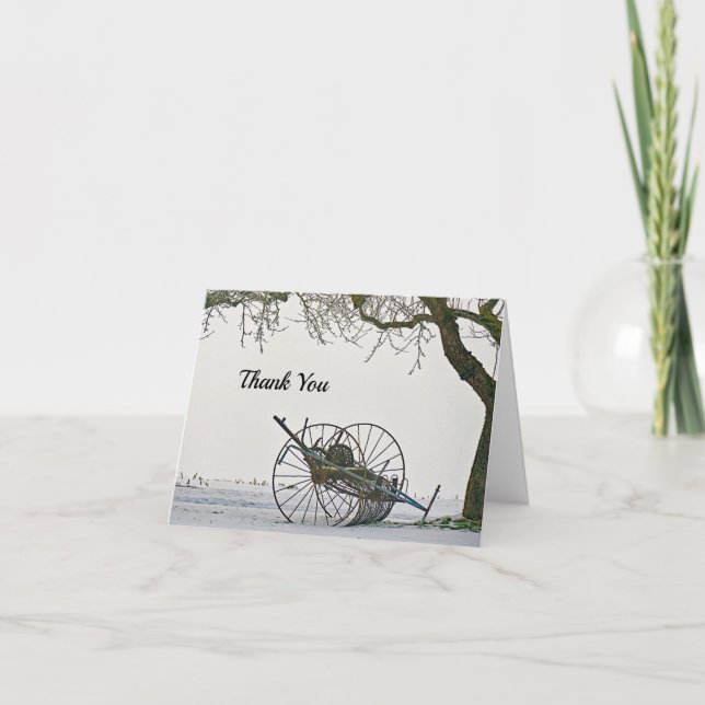 Cartão De Agradecimento Foto de neve do equipamento de Fazenda Vintage (Frente)