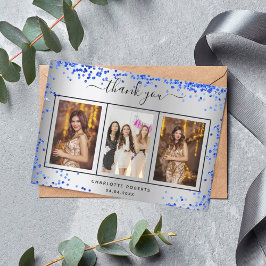 Cartão De Agradecimento Foto de prata de aniversário de azul real