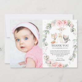 Cartão De Agradecimento Foto de primeiro aniversario Floral de Animais da 