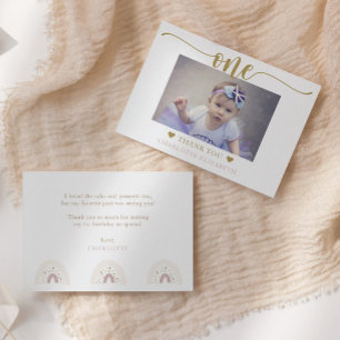 Cartão De Agradecimento Foto de Primeiro Aniversário Rascunho Elegante