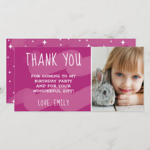 Cartão De Agradecimento Foto De Rapariga De Wave-Cor-De-Água, Cor-De-Rosa,