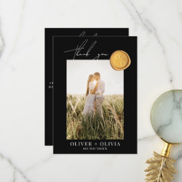 Cartão De Agradecimento Foto de selo de cera dourada monograma casamento