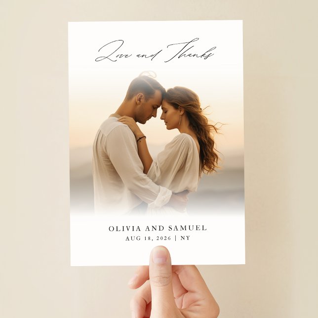 Cartão De Agradecimento Foto de Sobreposição de Casamento Boho do Script M (Criador carregado)