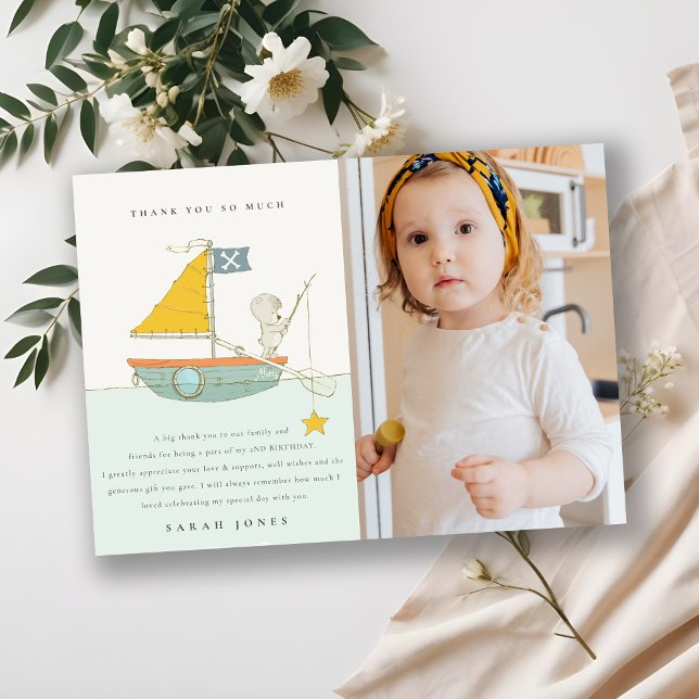 Cartão De Agradecimento Foto de Urso Pescando Vela de Barco Crianças de Qu (Criador carregado)