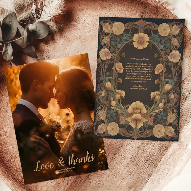 Cartão De Agradecimento Foto Decorativa Arte Floral Nouveau Casamento (Criador carregado)